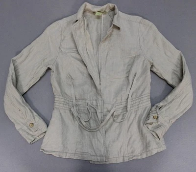 Sigrid Olsen Jacket Womens 10 Beige Linen Belted Waist Button Casual Spring Top - Image 1 of 4