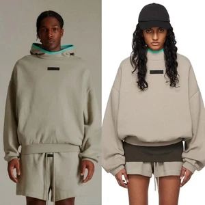 Authentischer Fear of God Essentials Hoodie Oversized beige türkisfarbener Besatz XL Herren Damen - Bild 1 von 13