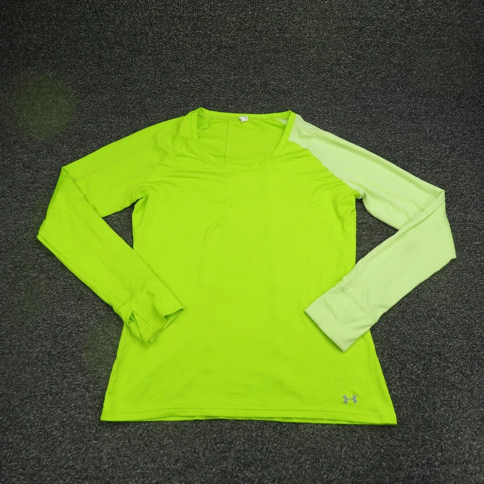 Under Armour Shirt Womens Large Neon Green Long Sleeve AllSeasonGear Semi Fitted - Image 1 of 4