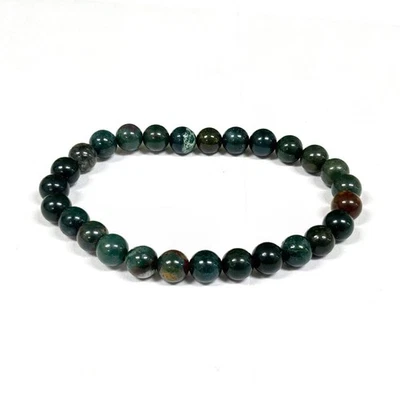 6mm Bloodstone Gemstone Round Bead Unisex Stretch Bracelet - Image 1 of 2
