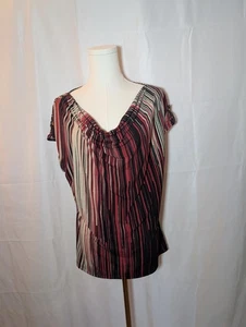 Liz Claiborne Women's Large Striped Cowl Neck Short Sleeve Top - Picture 1 of 7