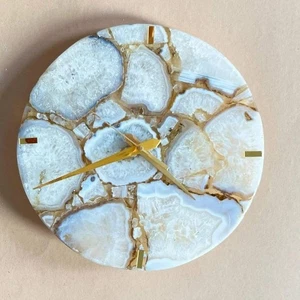 White Agate Wall Clock – Handmade Gemstone Décor, Luxury Timepie - Picture 1 of 10