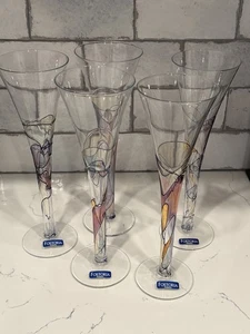 Fostoria Rumänien Sektflöten 5er Set Kobaltband Kunstglas - Bild 1 von 7