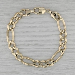 Hombres Cadena Figaro Pulsera Sólido 10k Oro Amarillo 8.75" 10.5mm 30.9g - Imagen 1 de 8