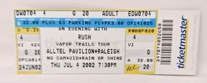 Rush Vapor Trails Tour Ticket Raleigh NC 2002 Alltel Pavilion July 4th - Picture 1 of 2