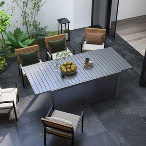 Expandable Patio Table for 6-8 People with Slatted Tabletop - Picture 1 of 11