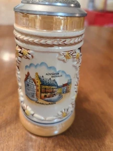 Alstadter Rathaus Hanau A Main Edelweiss German Beer Stein With Lid 7" Euc - Picture 1 of 24