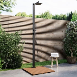 Black Thermostatic Mixer Outdoor 2 Outlets Shower Set with Wood Effect Bas ZENMB - Picture 1 of 11