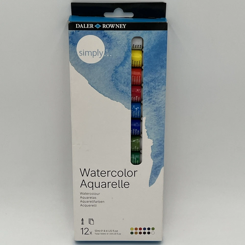 Daler Rowney Simply Watercolor 12 Tubes X 12ml/ 0.4 US Fl.oz Basic Paint Colors