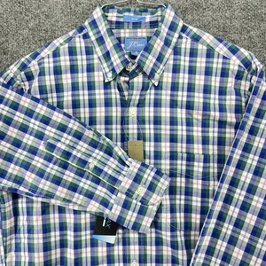 NEW  J.Crew Men's SMALL Slim Stretch Cotton Shirt Blue Plaid Button Up Coolmax - Picture 1 of 15