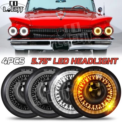 4pcs For Buick Electra Wildcat 5.75" 5-3/4" LED Headlights Hi/Lo Start Halo DRL - Image 1 of 4