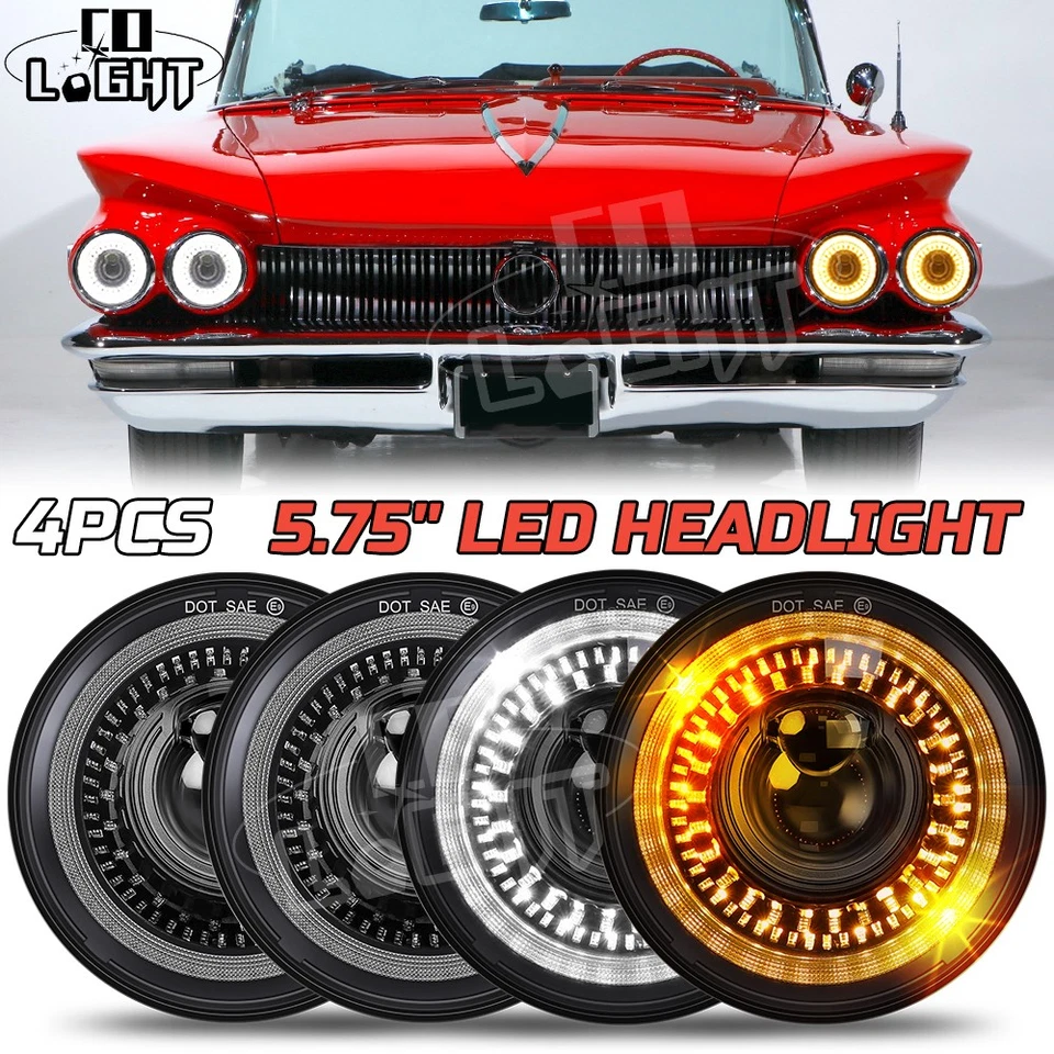 4 шт светодиодных фар для Buick Electra Wildcat 5,75 дюйма 5-3/4 дюйма Hi/Lo Start Halo дневные ходовые огни - Изображение 1 из 4