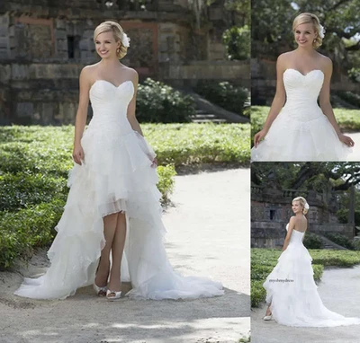 Sleeveless White Organza High Low Country Wedding With Pleated Bodice Corset - Image 1 of 4