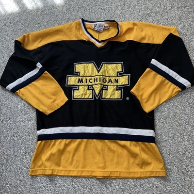 Vintage Michigan Wolverines Hockey Jersey Large J Plus City Boys Black Gold NCAA - Image 1 of 4