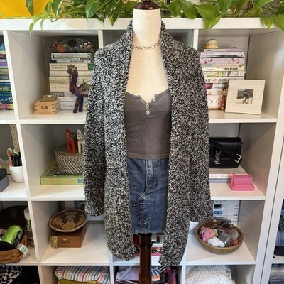 Cárdigan largo Ann Taylor mezcla de lana cuello boucle grueso tejido plumero negro talla S Foto 1 de 4