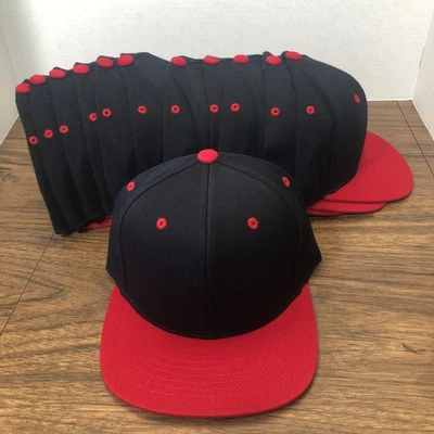 Lote de 12 tapas ajustadas gorra de béisbol sombrero en blanco billete plano adulto O/S negro rojo lana Foto 1 de 4