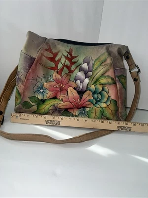 ANUSCHKA Hand Painted Leather Boho Large Purse With Side Pockets - Image 1 of 4