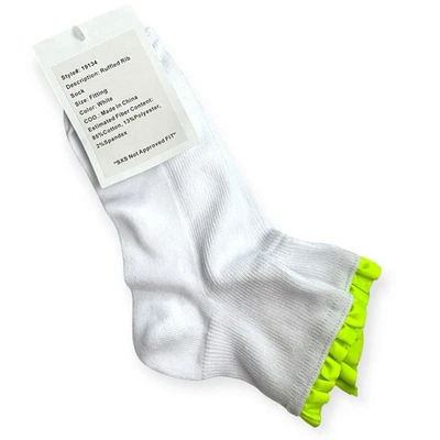 Meias femininas HUE com babados costela corte baixo tamanho único branco verde brilhante babado - Imagem 1 de 4