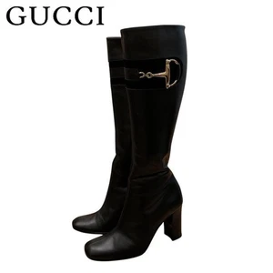 Gucci Horsebit Damen schwarze lange kniehohe Lederstiefel, Größe 36,5 aus Japan - Bild 1 von 12