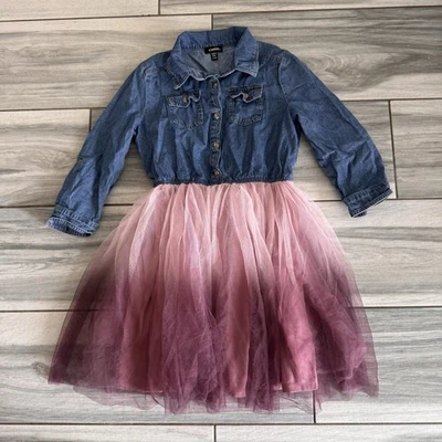 Girl’s Zunie Denim Dress With Pink Purple Ombre Lace Tulle Tutu Dress Sz 10-12￼ - Image 1 of 4