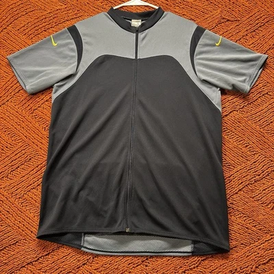 Nike FitDry Ciclismo Velo Jersey Talla XL Gris Amarillo Swoosh Espalda Cremallera Bolsillo Camisa Foto 1 de 4