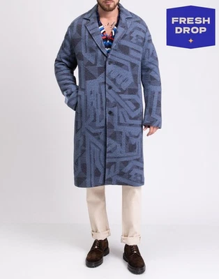 PVP €1113 Abrigo McQ POR ALEXANDER McQUEEN Tejido Jacquard Talla L Azul Geométrico  Foto 1 de 4