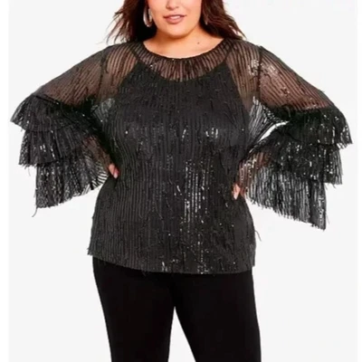 Avenue Plus Nouveau Nights Top Size 22/24 Sequin Blouse Ruffle Sleeve - Image 1 of 4