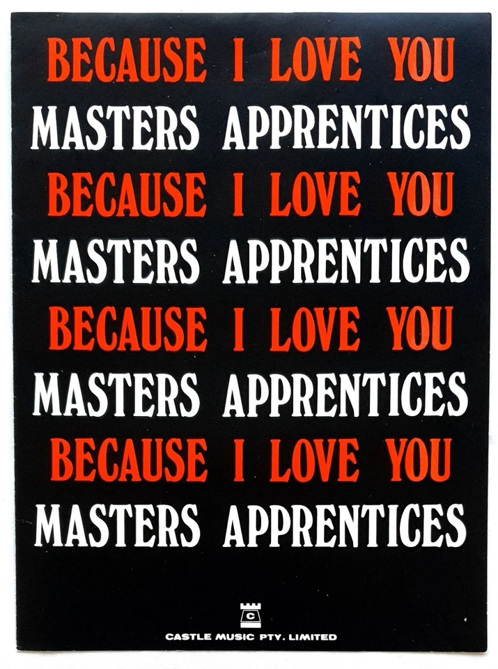 Masters Apprentices - Because I Love You - Australian Sheet Music 1980s Re-issue - Image 1 of 1