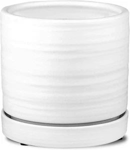6 Inch Plant Pots, Ceramic Planter Pot with Drainage Hole Small, Matte White - Picture 1 of 8