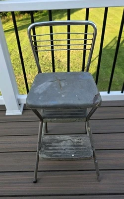 Silla taburete vintage Cosco de cuero y cromo Foto 1 de 4