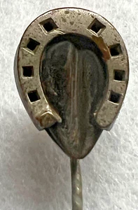 VINTAGE WEISSMETALL HUFEISEN ÜBER SCHWARZEM ACHAT MITTE KEINE MARKIERUNGEN VERKAUFT WIE GESEHEN - Bild 1 von 5
