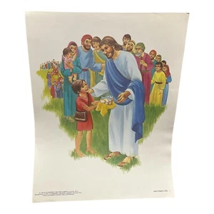 VTG 1981 Jesus Feeds 5,000 Poster 13.25”x10.5” Matthew 14: 15-21 Mark 6: 34-44 - Picture 1 of 2
