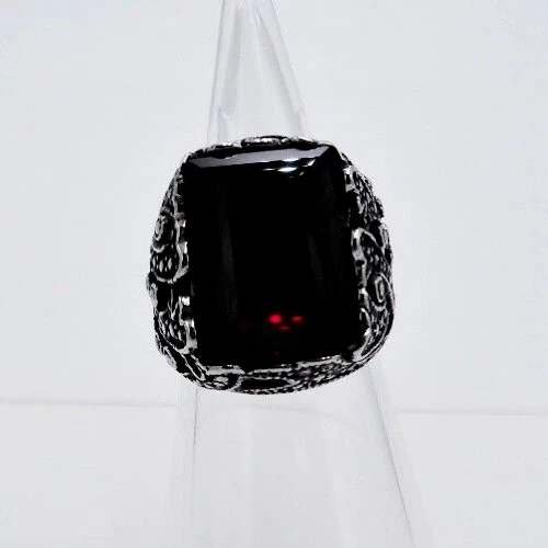 anel masculino rubi vermelho simulado aço inoxidável prata dragão esculpido aparência vintage TAMANHO 8 - Imagem 1 de 1