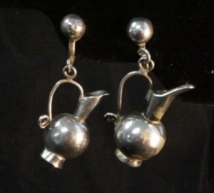 Par de pendientes de jarra de agua esterlina mexicana del rubio Joyería patrimonial #B - Imagen 1 de 3