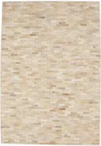 Hand-Crafted Beige Cream Cowhide Leather Rug Modern Home Decor Carpet 4X6 ft - Picture 1 of 19