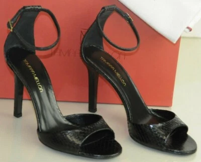 $695 NEW Tamara Mellon WHISPER Black Snake Python Sandals Heels Shoes 37 39 38.5 - Image 1 of 4