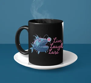 Live Laugh Lure Deep Sea Anglerfish Ceramic Coffee Mug Funny Angler Fish Mugs - Picture 1 of 5