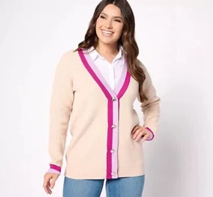Denim & Co. Maglione maglia cardigan maglione avena con bottoni novità 2X nuovo - Foto 1 di 8