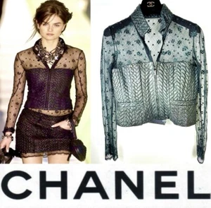 5k New Tag Chanel 2003 Leather Lace Coat Jacket Top Shirt Black 36 38 40 4 6 8 M - Picture 1 of 24