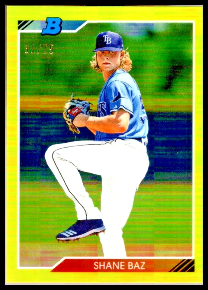 2020 Bowman Heritage Chrome Prospects Yellow Refractor #92CPSB Shane Baz Rays/75 - Image 1 of 2
