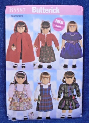 Butterick Pattern 5587 18" Doll Cloak Sweater Dress Pinafore 6 Outfits Uncut - Image 1 of 2