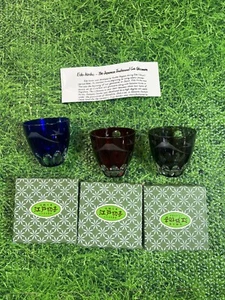 Edo Kiriko Okubo Tadayuki Set di bicchieri 3 pezzi. Montaggio Fuji blu, rosso, nero - Foto 1 di 7