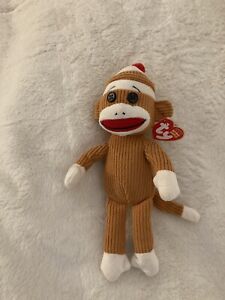 Ty Beanie Babies Socks the Sock Monkey Tan Corduroy Plush 2011 9.5" (V1)