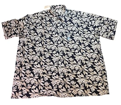 Mens Camida Moda Hawaiian Floral 100% Cotton Black & Beige Button-Up Shirt 3XLT - Image 1 of 4