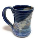Studio Art Pottery Mug Blue Cobalt & Light Blue Ivory Glossy Glaze