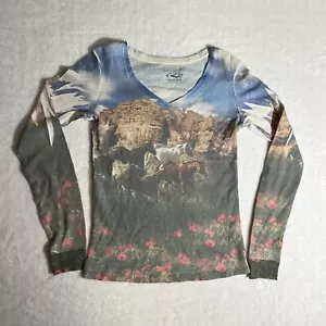 Roper Waffle Knit Woman’s Long sleeve Horse shirt Size L - Picture 1 of 7