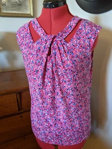 KASPER Women Size Small Sleeveless Blouse Tank Top Vibrant Pink Print Lined EUC - Picture 1 of 6