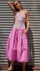 NEW FREE PEOPLE ISLAND FLOWER PINK DROPS OF VENUS MIDI DRESS SZ XL - Picture 1 of 7