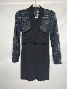 Express Dress Small Black Lace Open-Back Mini Bodycon Long Sleeve Women's Fitted - Picture 1 of 7