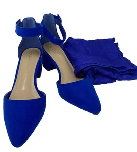 Bomba de tobillo Dream Pairs para mujer de tacón ancho y bufanda/envoltura a juego 8 M azul real - Imagen 1 de 10